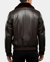 Mens Leather Bomber Pilot Jacket Removable Collar Leroy Zenith Brown
